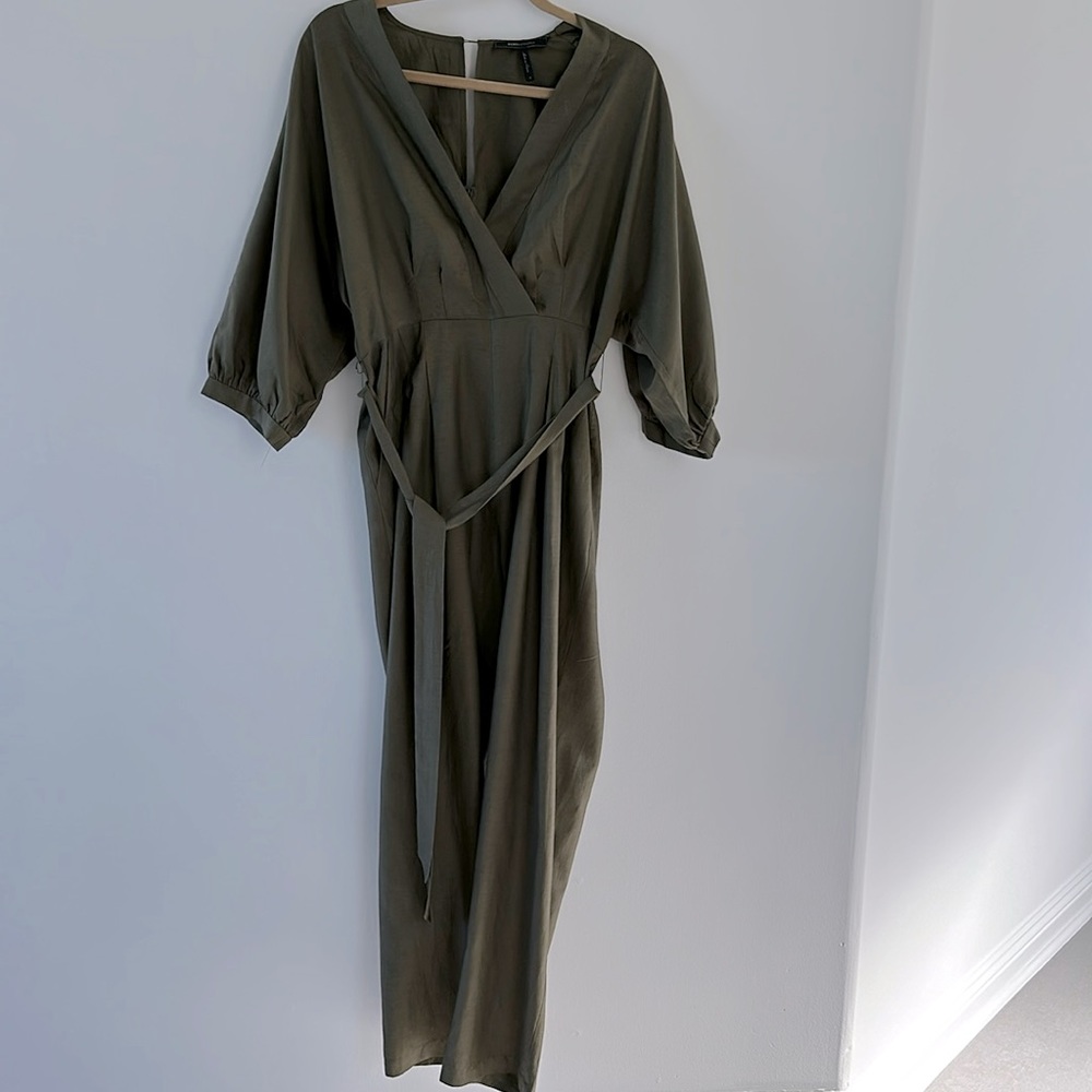BCBG MaxAzria V neck Jumpsuit Olive Color Size Small